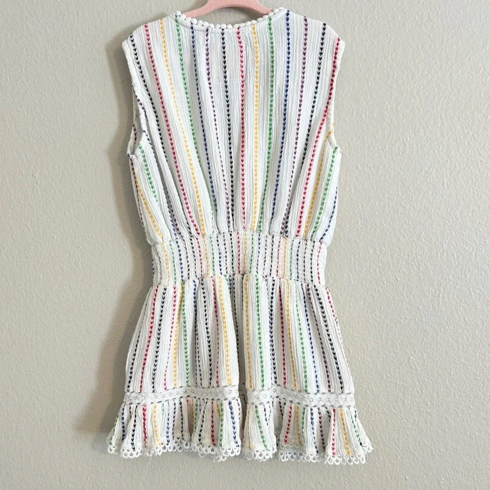 BELL Kids Size 6 Smocked White Rainbow Hearts Cotton Dress Boho‎ Tropical Beach
